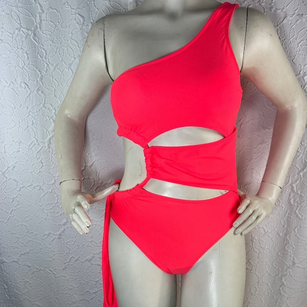 Popvil One Shoulder Cutout Side Drawstring swimsuit - Picture 2 of 6